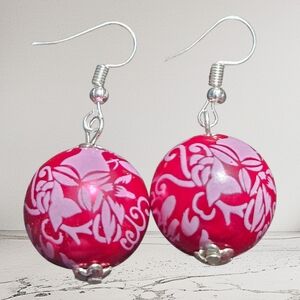 Handmade Red Lace Bubblegum Earrings, Kids & Womens Dangle Jewelry, Large Beaded